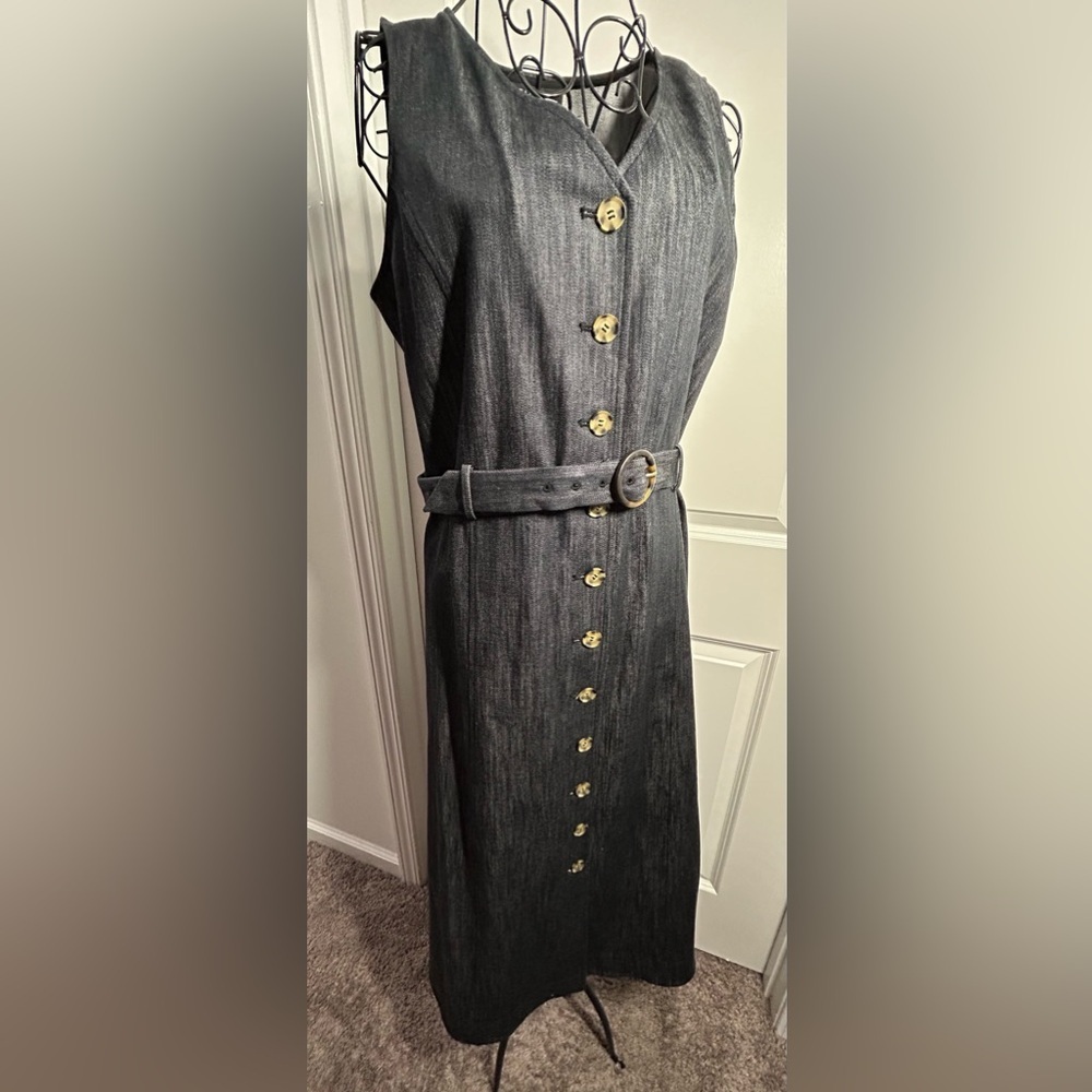 Talbots NWOT Sleeveless Button-Up Dark Denim Dress with Belt